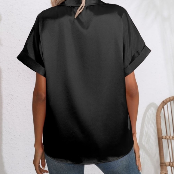 Classic Black Collared Neck Short Sleeve Shirt - Picture 4 of 11